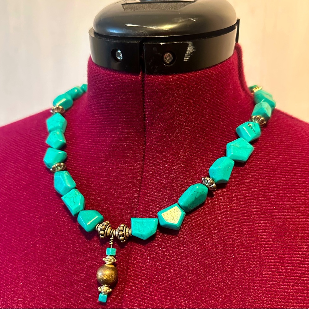 Beautiful BIG CHUNKY  Handmade Turquoise Necklace with Toggle Clasp